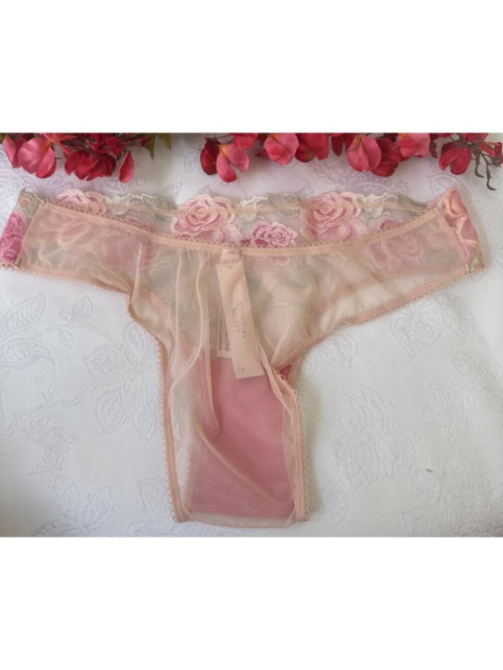 VICTORIA'S SECRET M PINK EMBROIDERED FLORAL HIGH LEG BRAZILIAN PANTIES NWT $30 - Picture 10 of 14